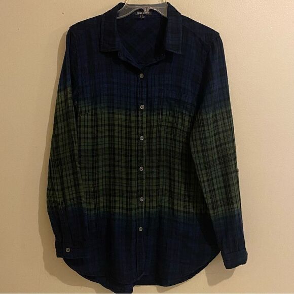Women’s Dear John Long Sleeve Button Down Plaid Blue Green Size L Pockets - Picture 1 of 12